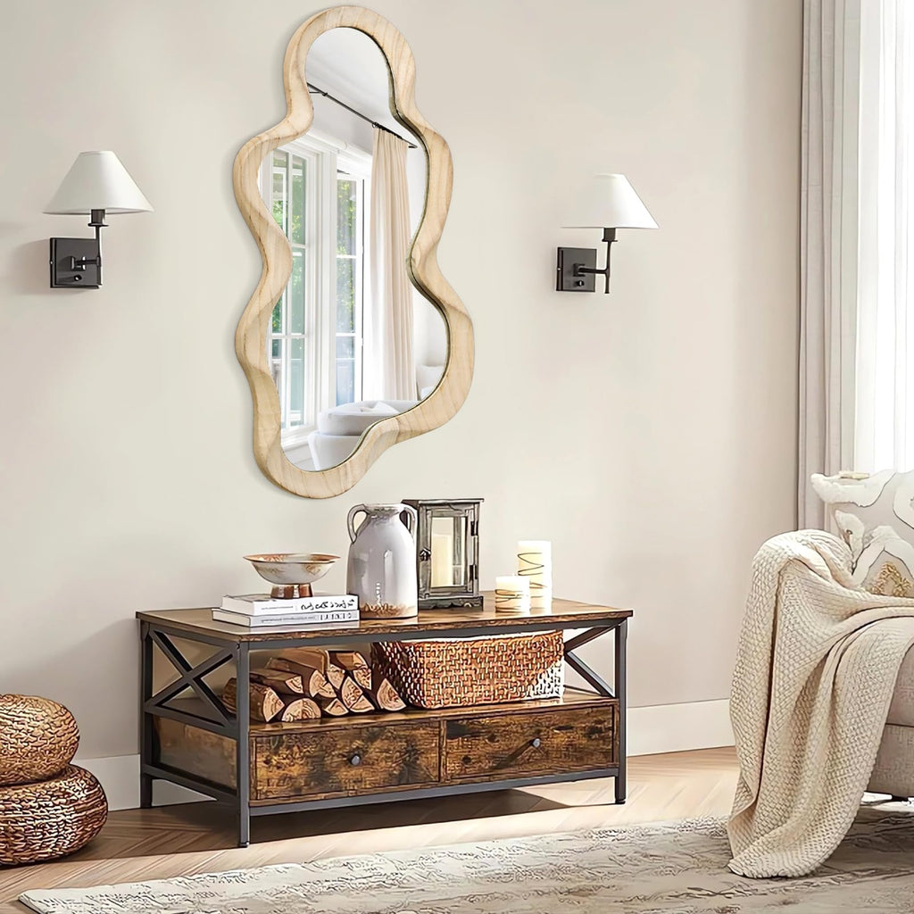 Large Asymmetrical Mirror, Irregular Cloud Wall Mirror Wood Frame Mirror