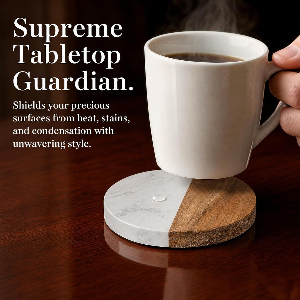 Packs Marble Wood Coasters, Round Coaster, Handcrafted Artificial Marble Coasters Set for Your Drinks - Set of 6