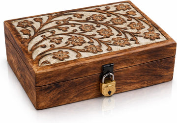 Handmade Wooden Jewelry & Keepsake Box, Decorative Storage Box, 8 x 5 Inch