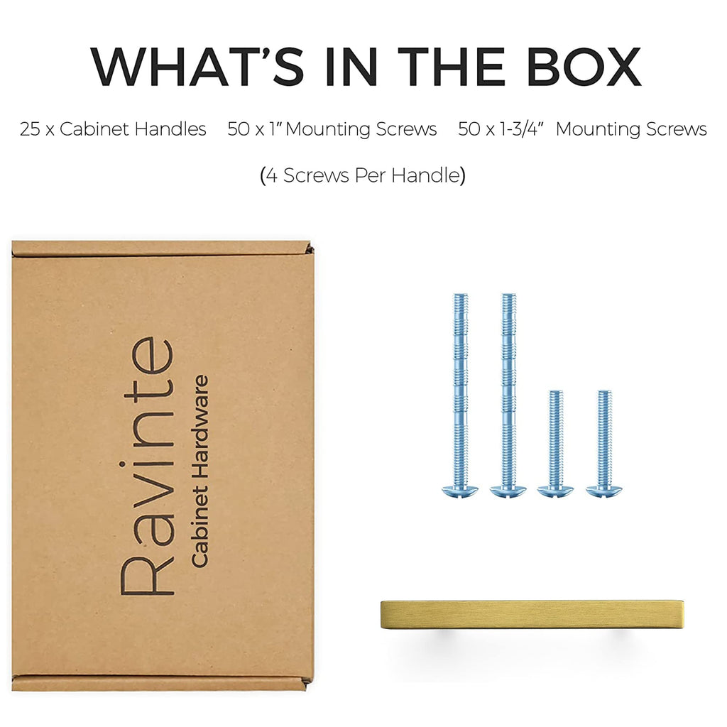 Brushed Brass Cabinet Hardware Square Pulls, 3.75 Inch, 25 Pack