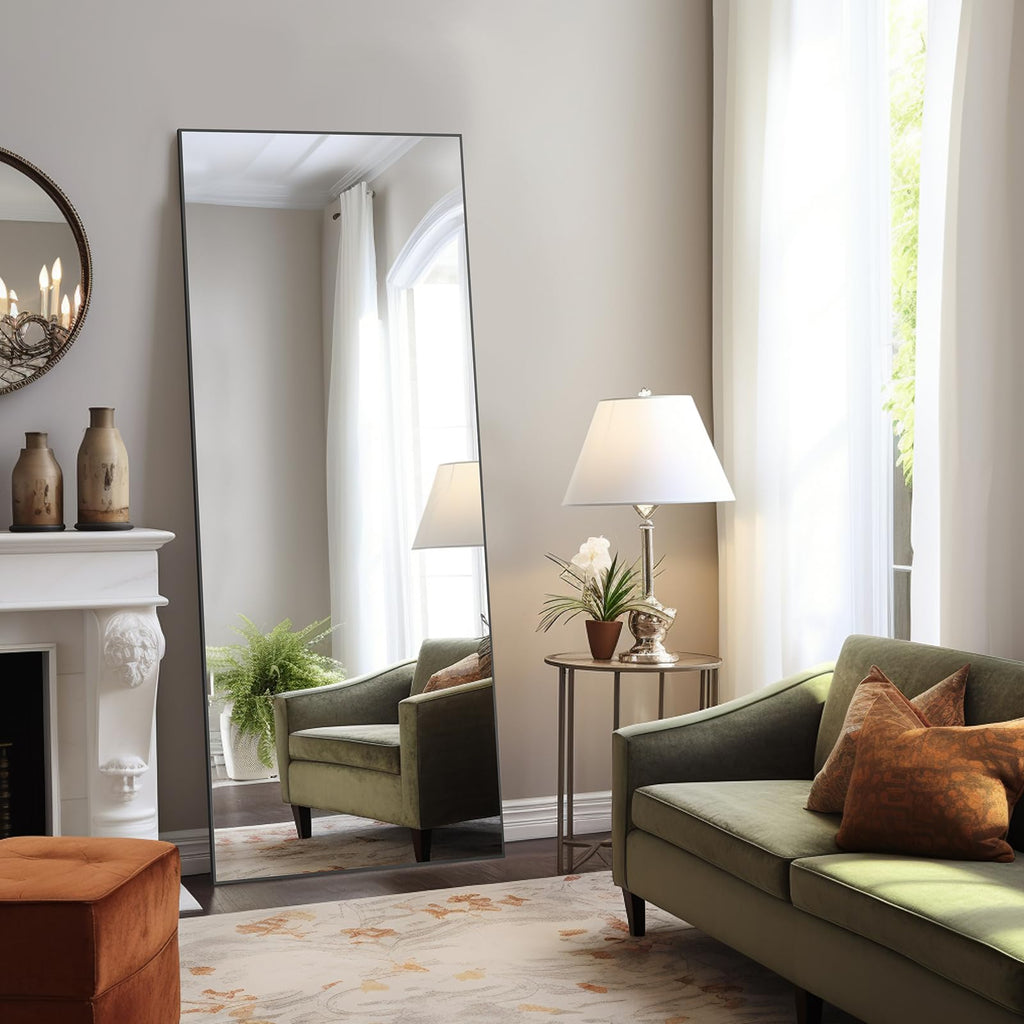 64"x21" Full Length Mirror, Full Body Standing Mirror, Black
