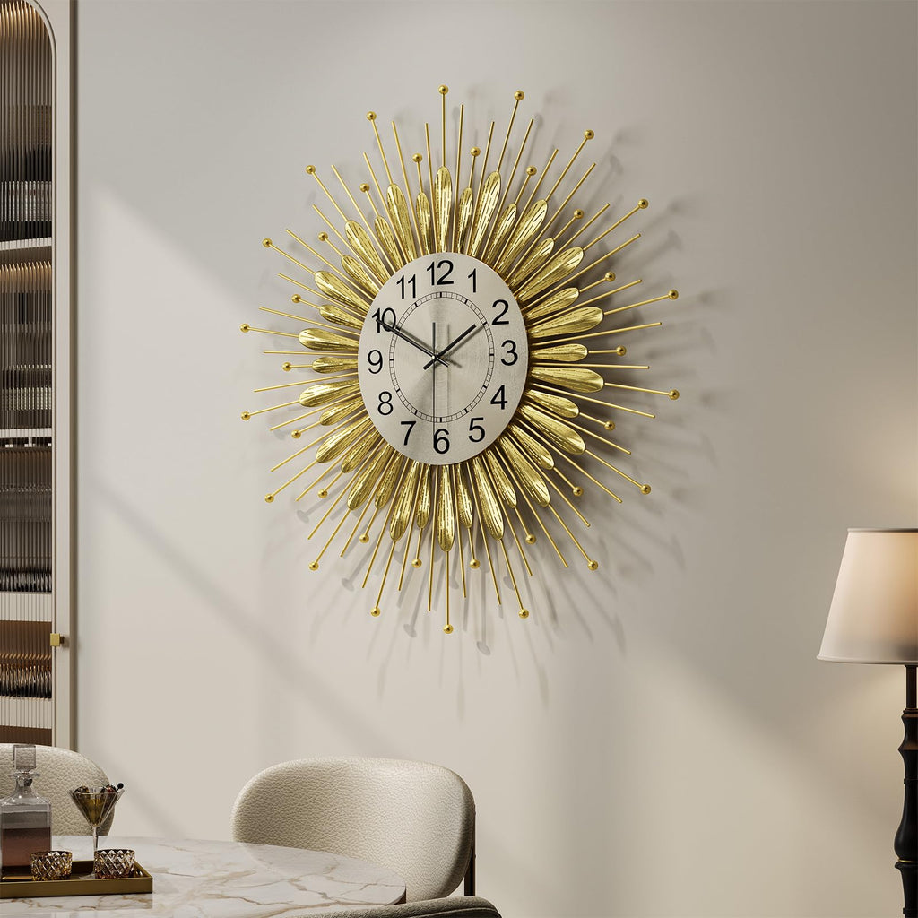 Large Gold Wall Clock 30 Inch Mid Century Sunburst Decorative Clock