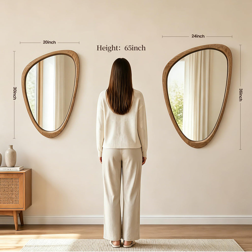 Asymmetrical Irregular Solid Wood Framed Wall Mirror, 20"x30"
