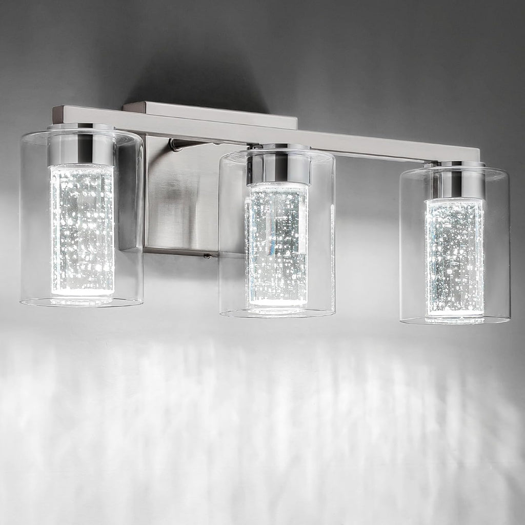 3-Light Brushed Nickel Vanity Light with 3 Color Modes (3000K/4000K/6000K), Eye Protection LED Bathroom Light