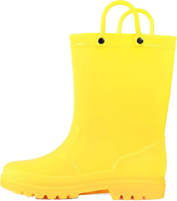 Kids Girls & Boys Rain Boots with Easy-on Handles Outdoors