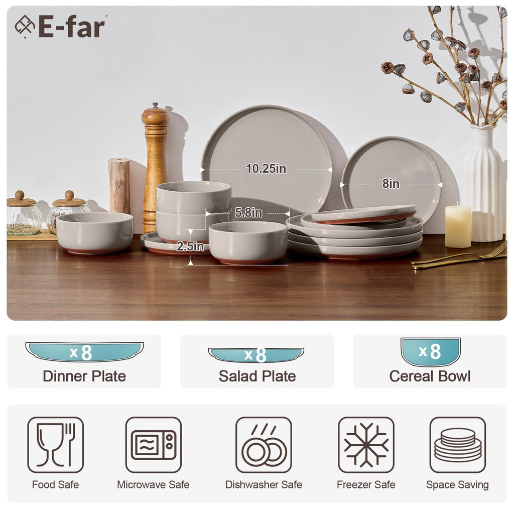 Plates and Bowls Sets, 24Pcs Stoneware Ceramic Dinnerware Dishes Sets