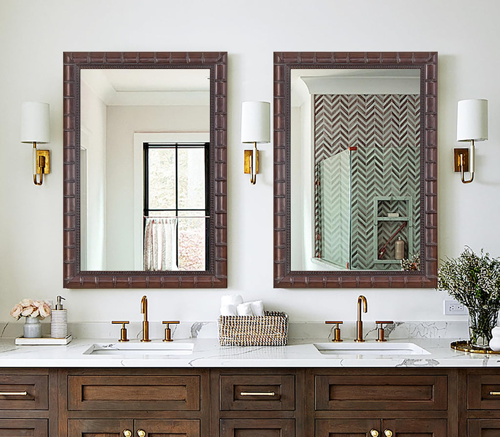 Vintage Bronze Mirror, 39'' x 27'' Solid Wood Mirror Frame with Bamboo-Joint Design, Decorative Wall Mirrors