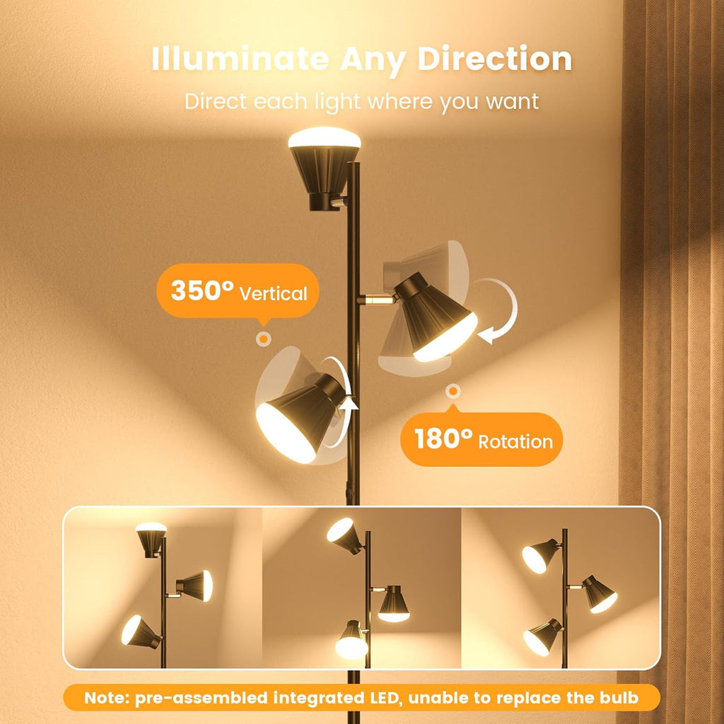 36W LED Tree Floor Lamp, Dimmable Tall Standing Lamp with Remote & Touch Control