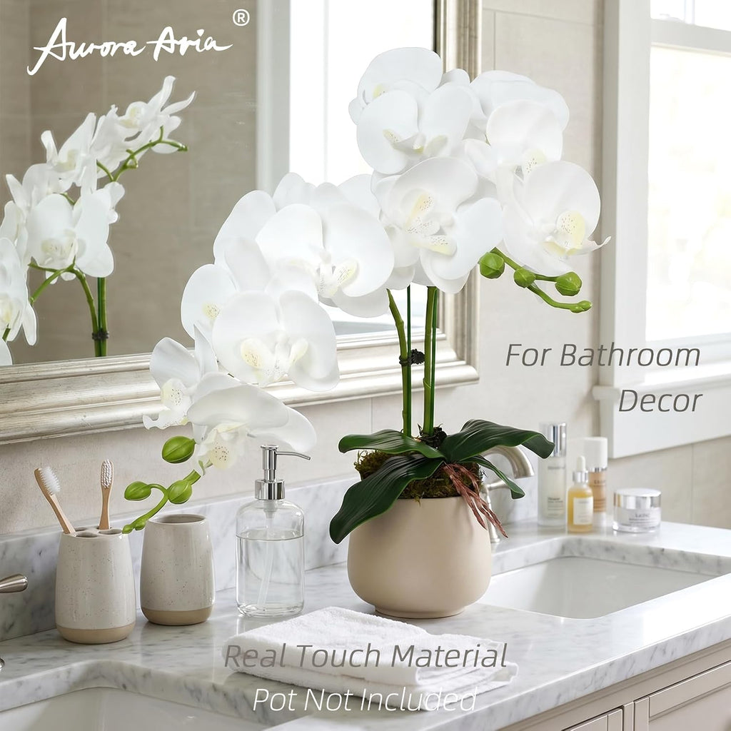 Artificial Orchid Stems with Leaves, Total 18 Blooms - Set of 2