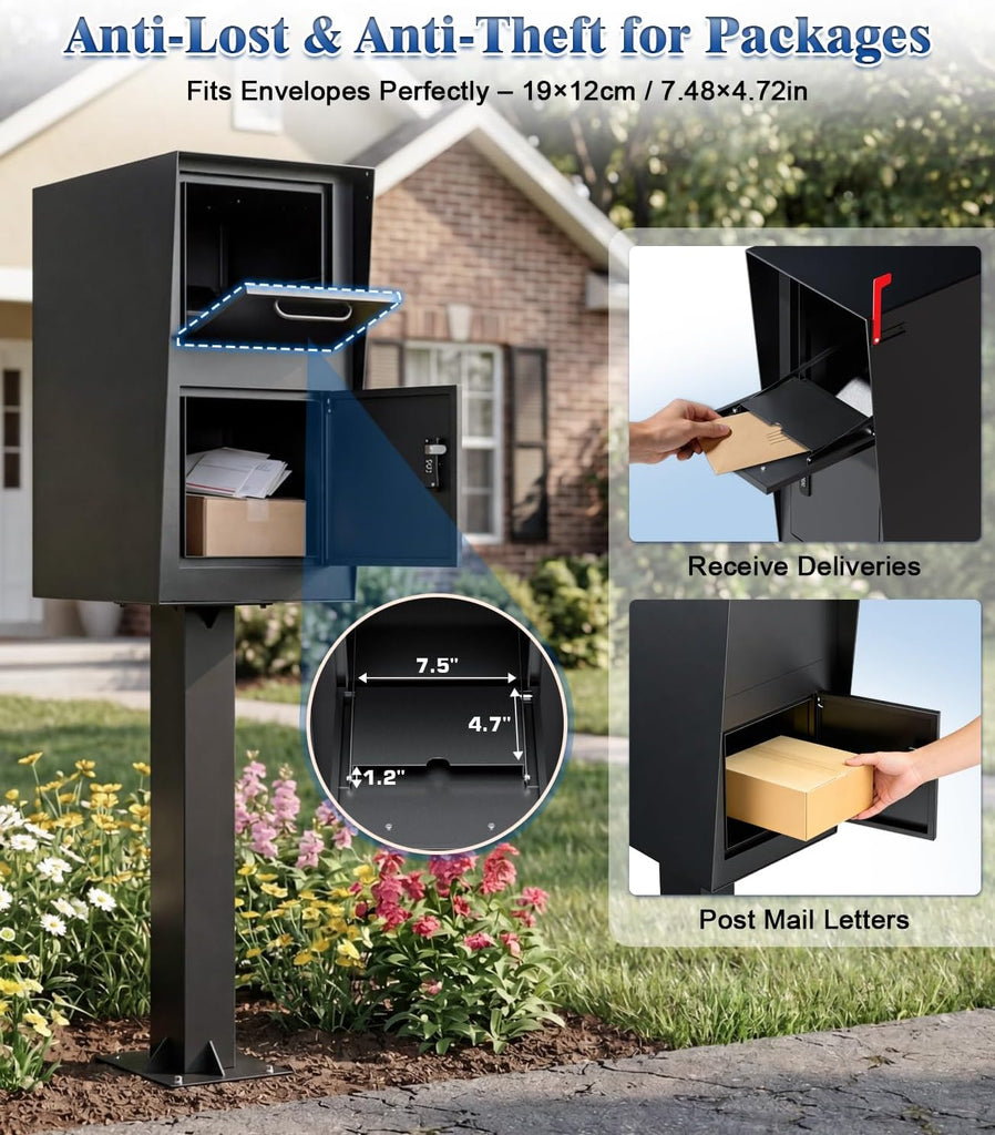Post-Mount Mailbox, Mailboxes Weather Resistant, Large Outdoor Mailboxes
