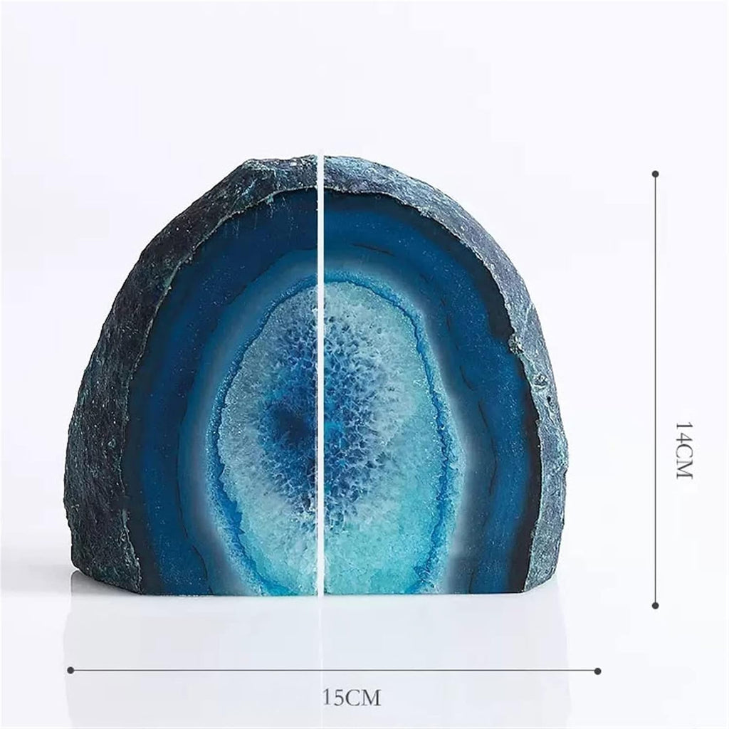 Bookends Stone Bookends Agate Book Holder Crystal Ends Decorative Dyed Blue Heavy Duty Bookend Decor 1 Pair Decorative
