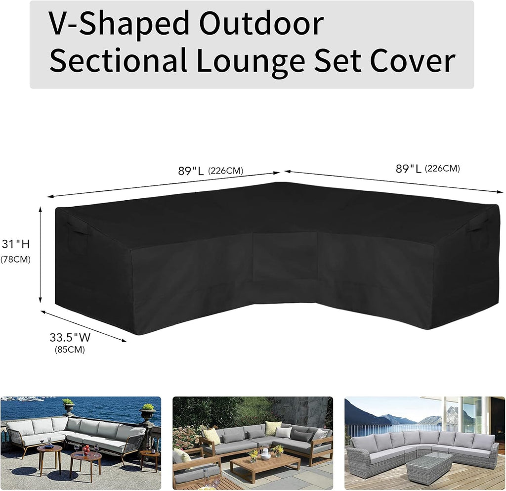 600D Patio V-Shaped Sectional Sofa Cover 89" L(on Each Side) | Heavy Duty Outdoor Sectional Cover, Waterproof Patio