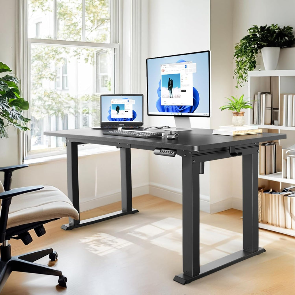 4-Leg Dual Motor Electric Standing Desk Frame, Black Frame Only | Reinforced 4-Leg Stability,Thicker standing Legs