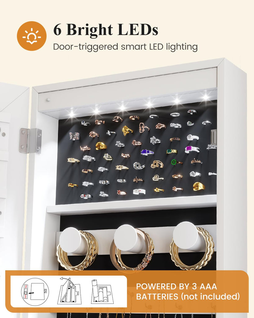 Over The Door Jewelry Organizer, 6 LED Wall Mounted Jewelry Cabinet