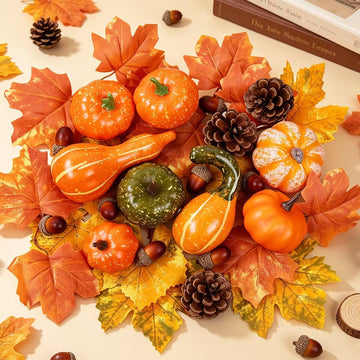 Fall Pumpkins Decor for Autumn Thanksgiving Halloween Home Decoration - Set of 34