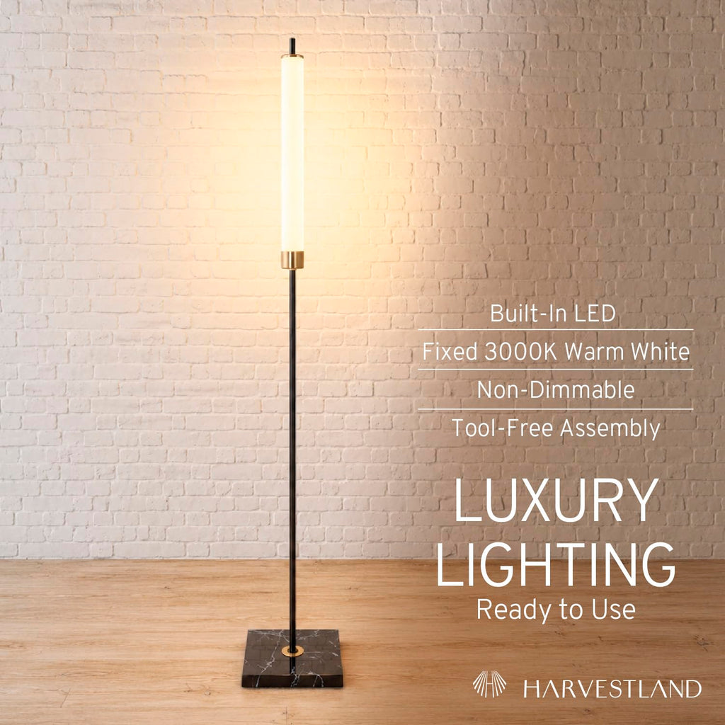 Floor lamp, 56" LED standing light 16W 3000K Modern Marble Lamp with 50, 000-Hour LED, Black & Brass standing lamp