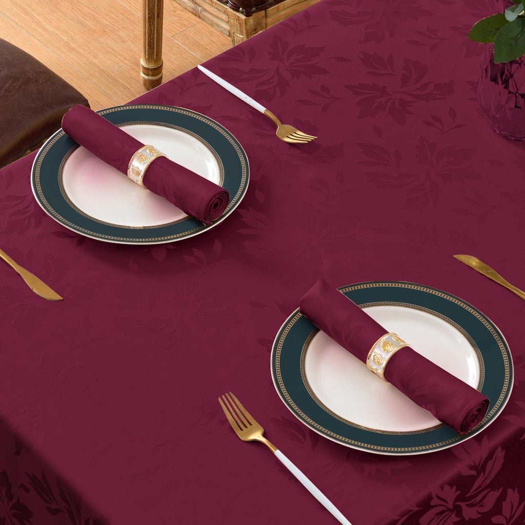 Jacquard Rectangle Tablecloth 60 x 120 Inch, Burgundy