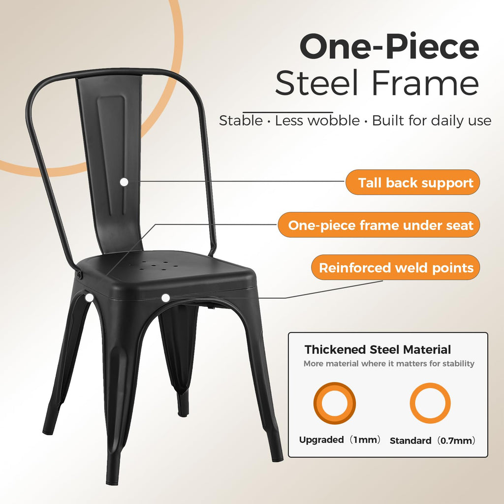 Matte Black Stackable Metal Dining Chairs, Set of 6