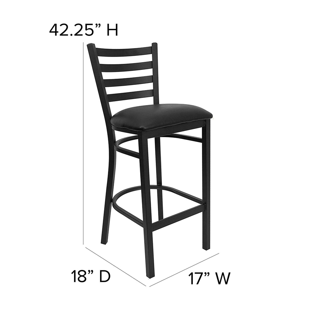 Ladder Back Restaurant Barstool, Black, 2-Pack