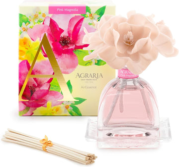 AirEssence Flower and Reed Diffuser Set, Hand Crafted Sola Flower Botanical Home Fragrance Diffuser, Pink Magnolia