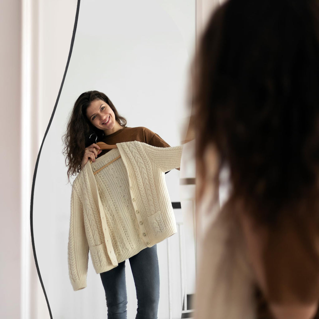 Full Length Mirror 63"x24" Irregular Wall Mirror Wave Frameless Bathroom Bedroom Entryway Decor