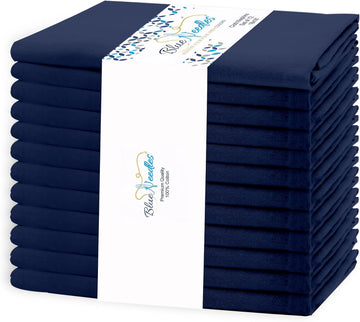Solid Cloth Napkins Set of 12 Navy Blue 100% Cotton Dinner Napkins 18x18 inches - Reusable, Absorbent & Washable