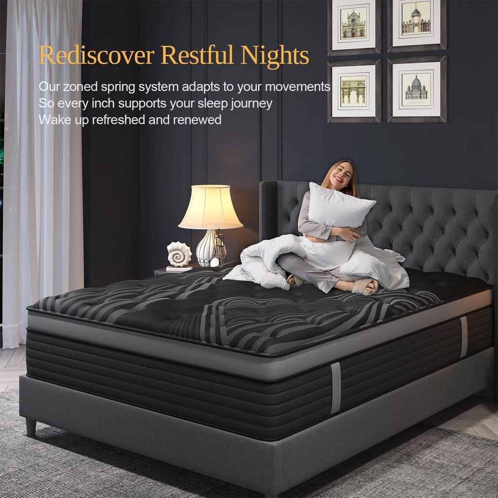Queen Mattress, 14 Inch Hybrid Mattresses, Medium-Firm Feel with Pocket Springs & Cooling Gel Memory Foam