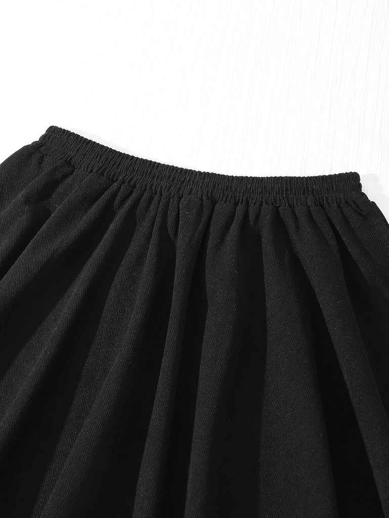 New Girls Corduroy Skirt A-Line Elastic High Waist Ribbed Skater Skirts Casual School Fall Outfit