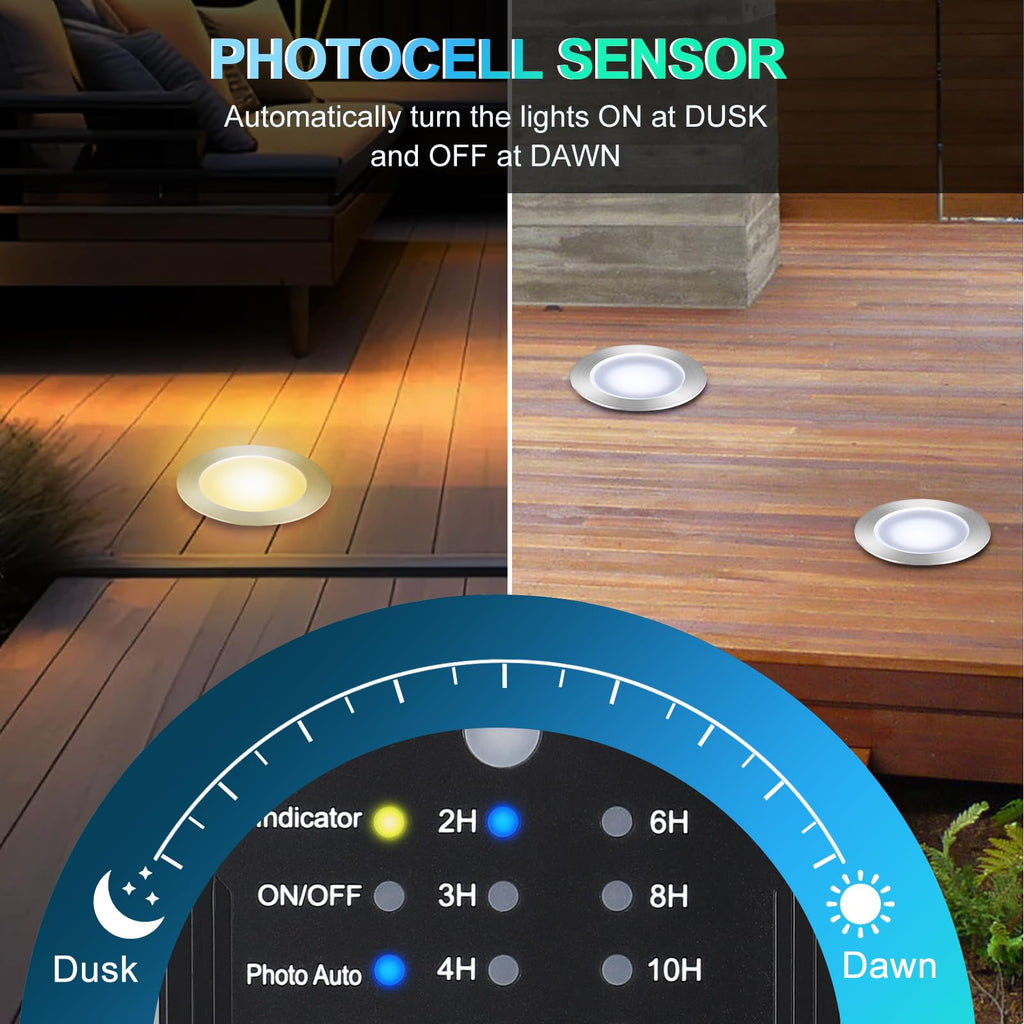 Dimmable LED Deck Lights with Timer and Photocell Sensor and Protecting Shell φ32mm,20Pack Outdoor LED Smart Deck
