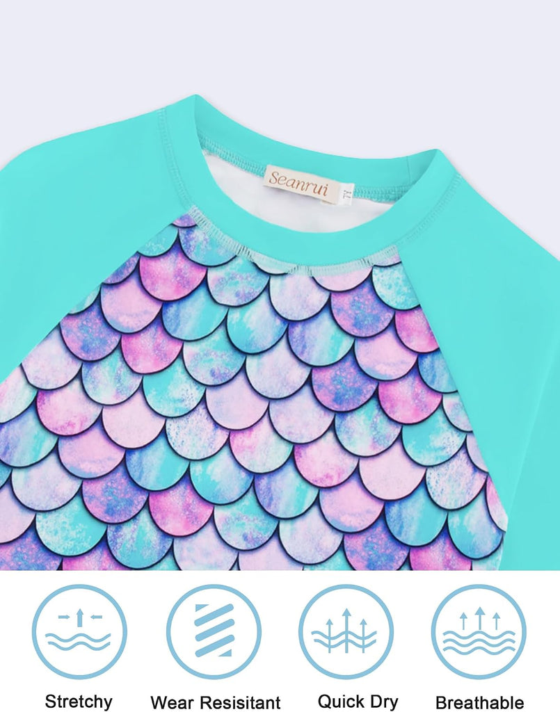 Girls Swimsuit Long Sleeve Swim Shirt 3 Piece Rash Guard for Girls Bathing Suit with Boyshorts