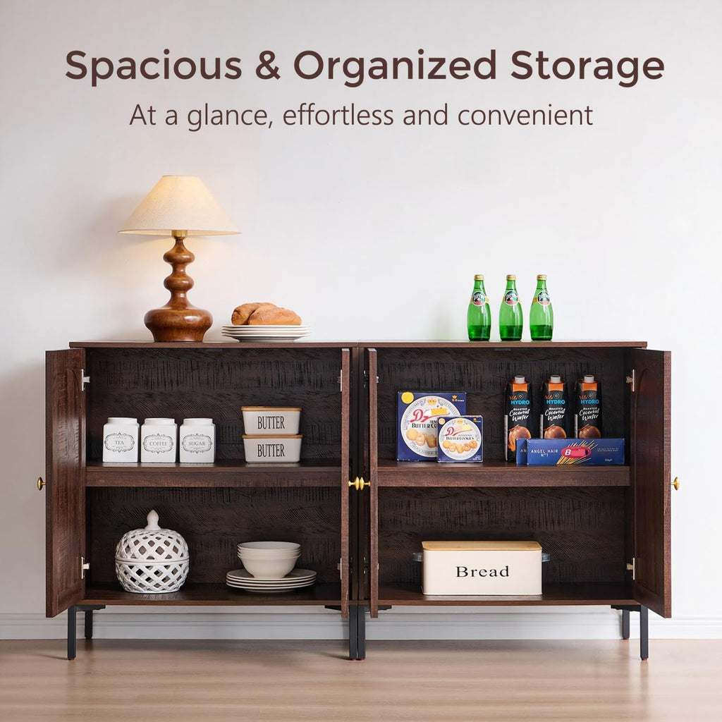 92.63" W Modern Arched Sideboard Buffet Cabinet with Storage, Brown