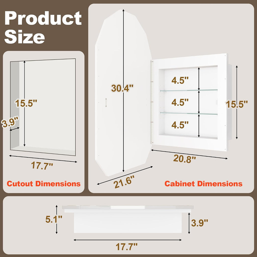 Luxury Diamond Frameless Medicine Cabinets , 30x21 Inch | Modern Bathroom Medicine Cabinet, Recessed medicine cabinet