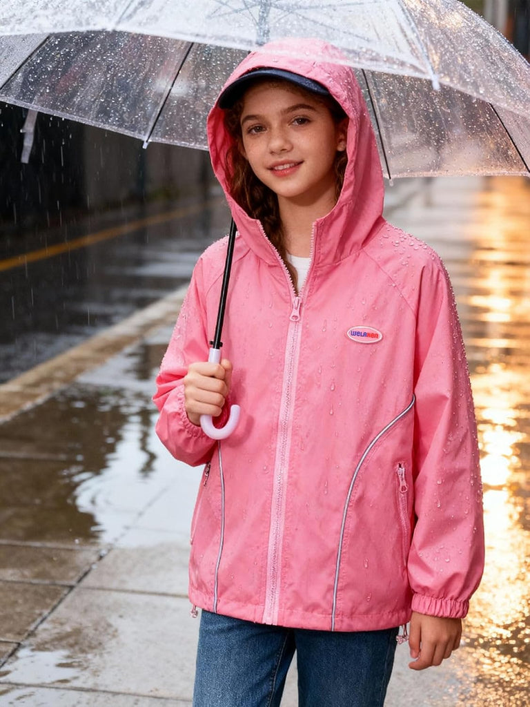 Lightweight Jacket for Girls Kid Teen Waterproof Windbreaker Hooded Rain Coats with Pockets