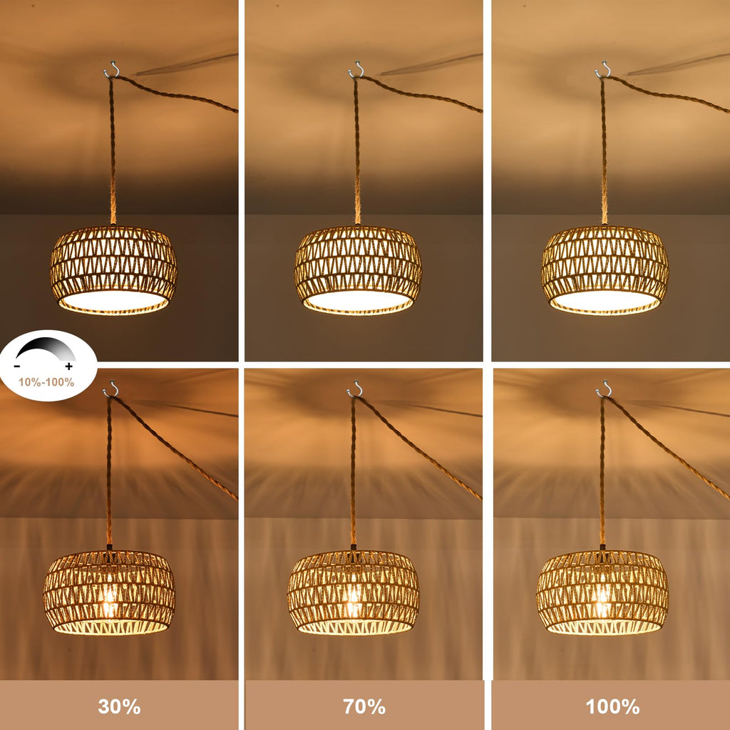 Boho Rattan Pendant Lights Farmhouse 12 Inch Plug in Chandelier
