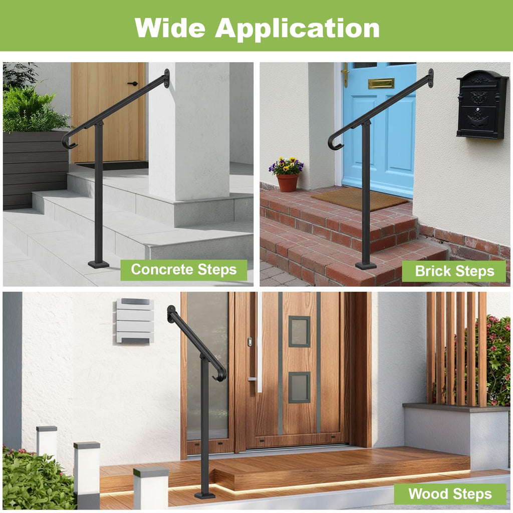 Single Step Handrail, 1 or 2 Steps Handrails for Outdoor Steps, Rust-Proof Wrought Iron Stair Railing for Seniors