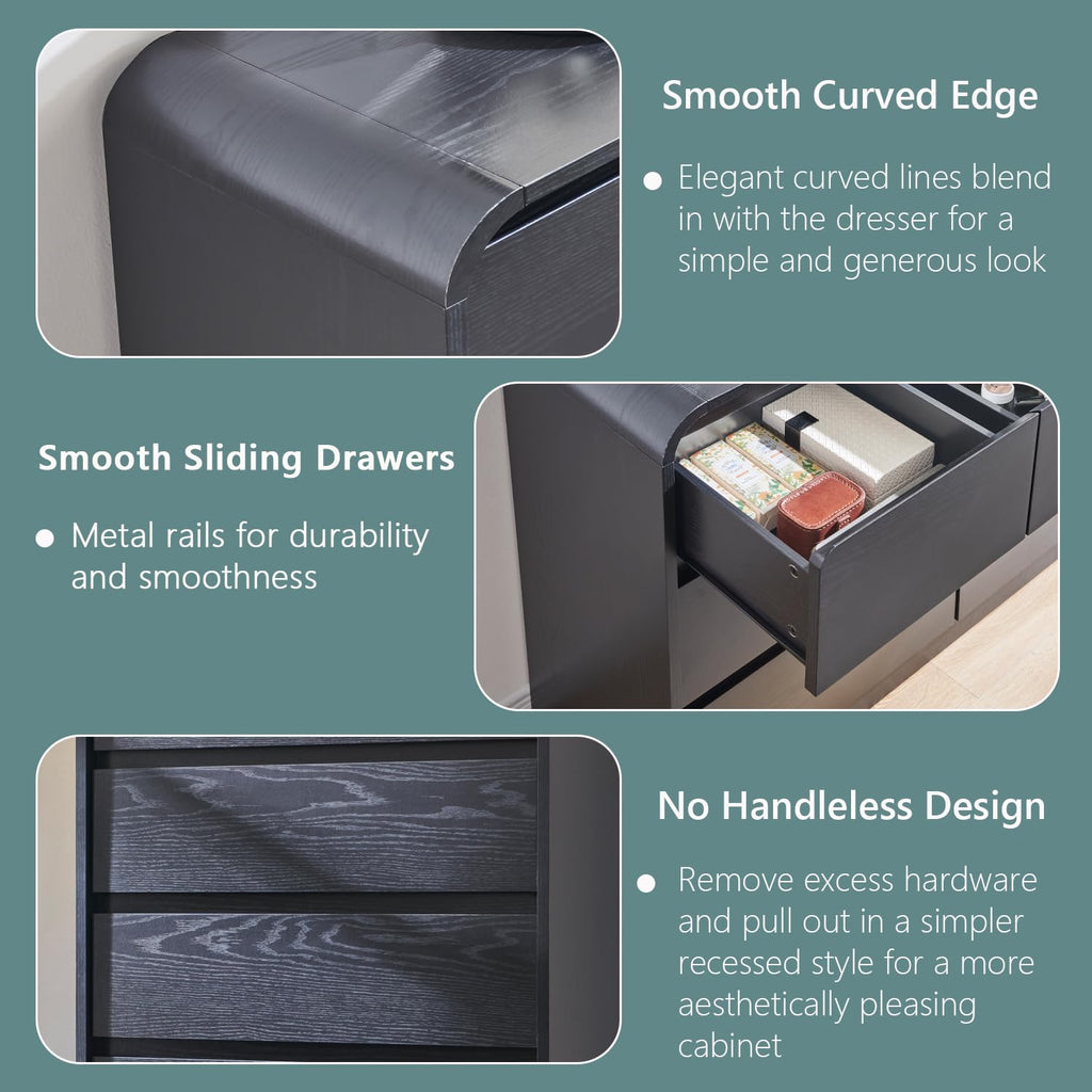 Modern 7 Drawers Dresser, 55" Tall Curved Dresser, Black