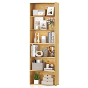 6-Tier Bookcase, 70" Tall Wooden Bookshelf, Freestanding Storage Organizer w/Open Shelves, Anti-Tipping Kits, Modern