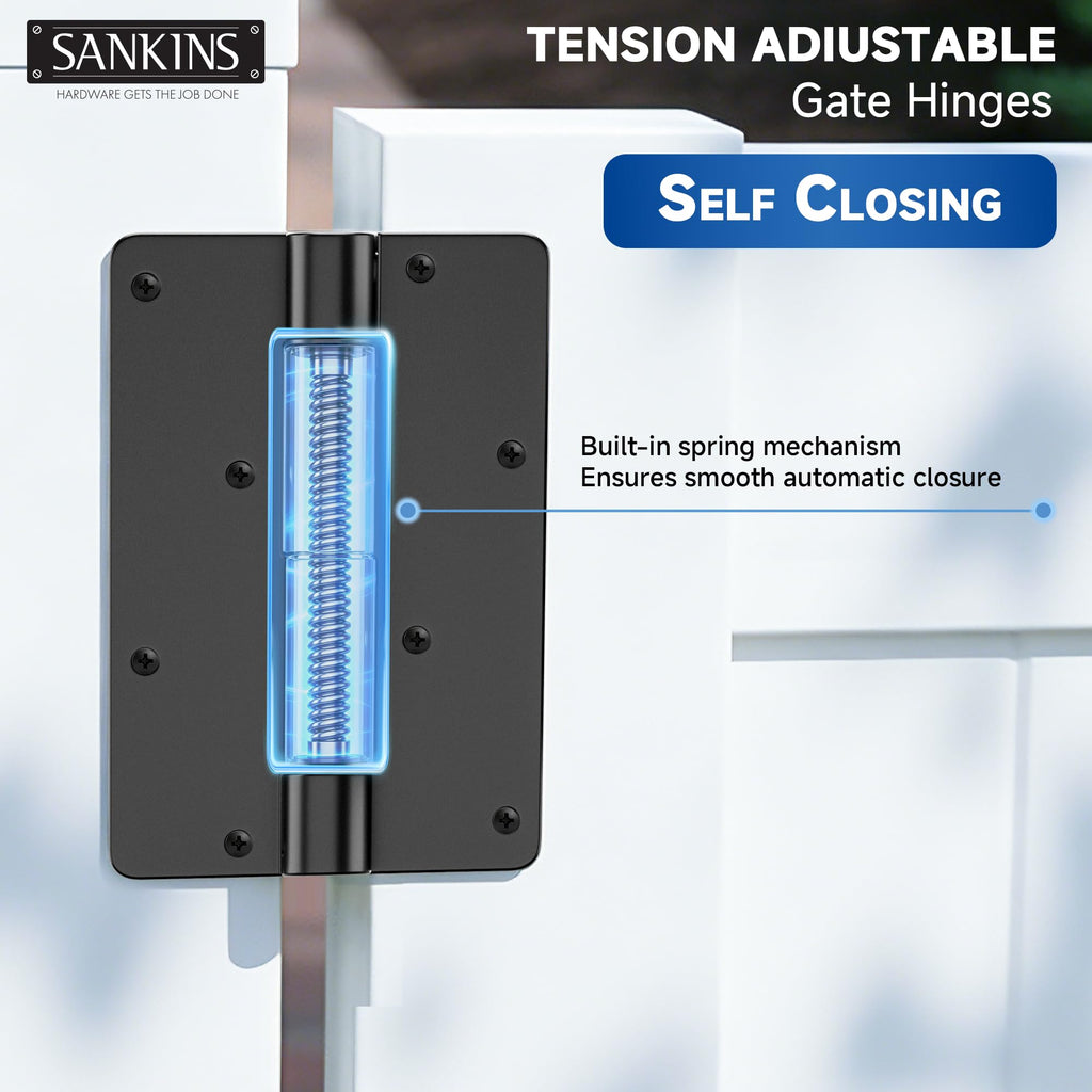 5-3/4" Adjustable Self Closing Aluminum Gate Hinges, Heavy Duty Gate Hinges for Metal Gates, Legged Door Hinges Fence