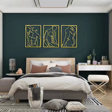3 Pcs Gold Wall Art Decor with Real Metal Wall Art, Gold Metal Modern Minimalist Male Body Shape Wall Art for Living