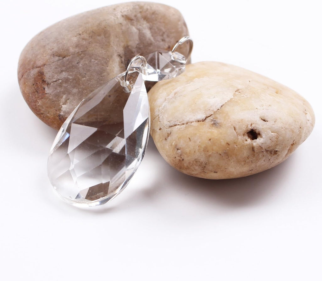 12Pcs38mm Clear Crystal Teardrop Chandelier Prisms Parts Hanging Galss Crystal Pendants Beads +50pcs Metal Split Ring