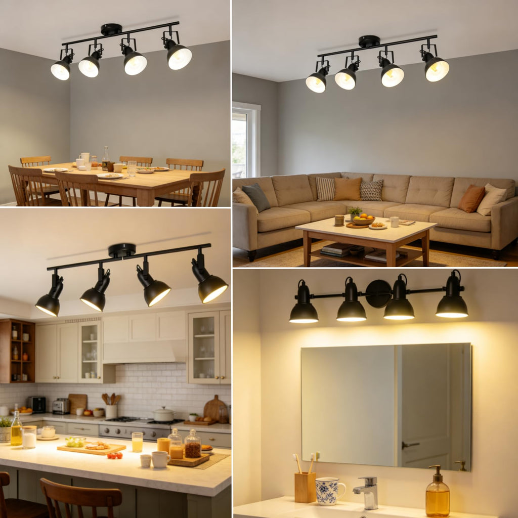 Track Lighting Fixtures Ceiling Black, Adjustable 4-Light Spotlight
