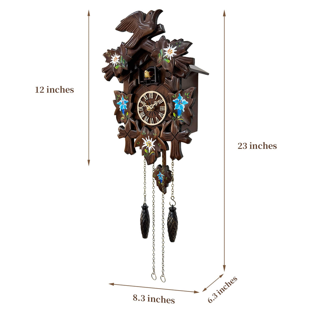 Handcrafted Edelweiss Cuckoo Clock, Black Forest Style, Quartz