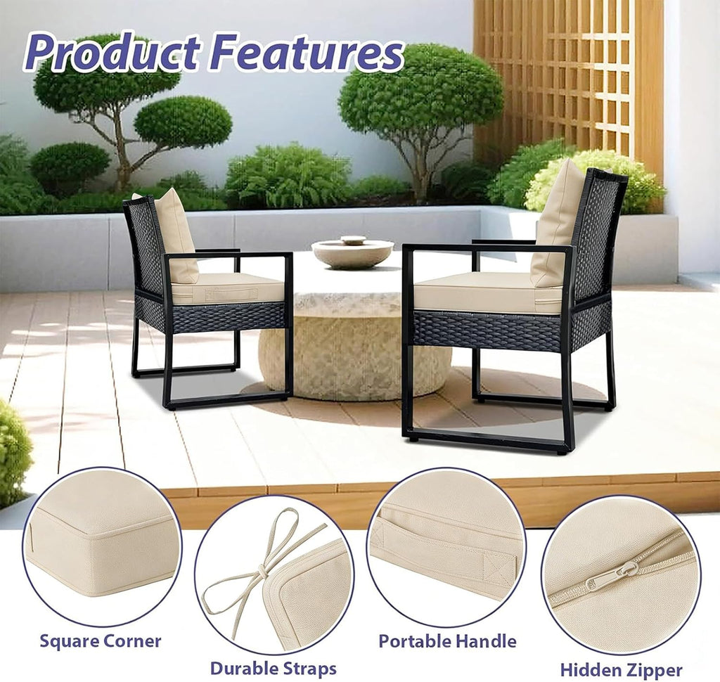 Outdoor Chair Cushions 24x24 Inch, Waterproof Fade Resistant, White | Edge Binding & Hidden Zipper Design, with