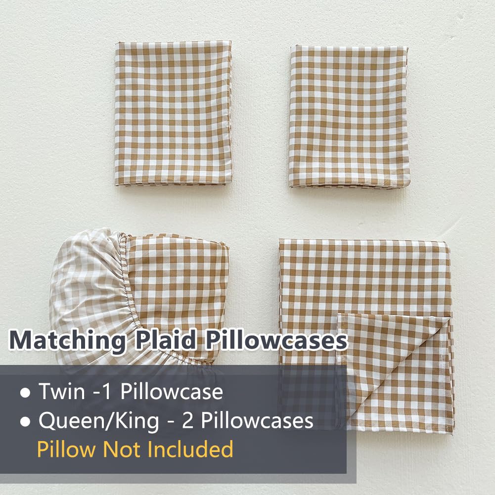 Tan Gingham King Sheet Set