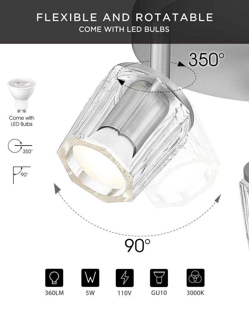 Round Ceiling Track Lighting with Crystal Glass, 3000K Bulb Included