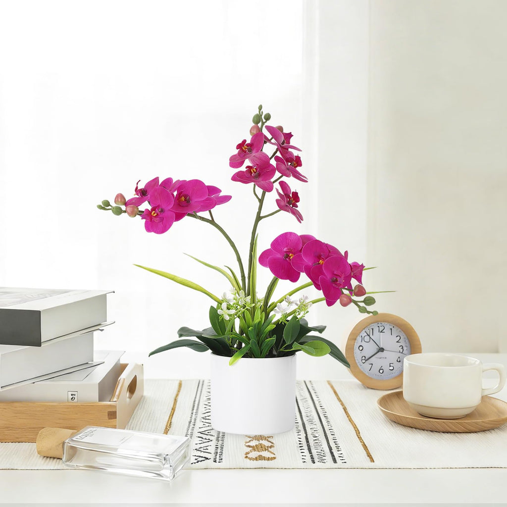 Real Touch Phalaenopsis Orchid in Pot, Artificial Fake Flowers with Vase for Table Centerpieces, Large Faux Orchids