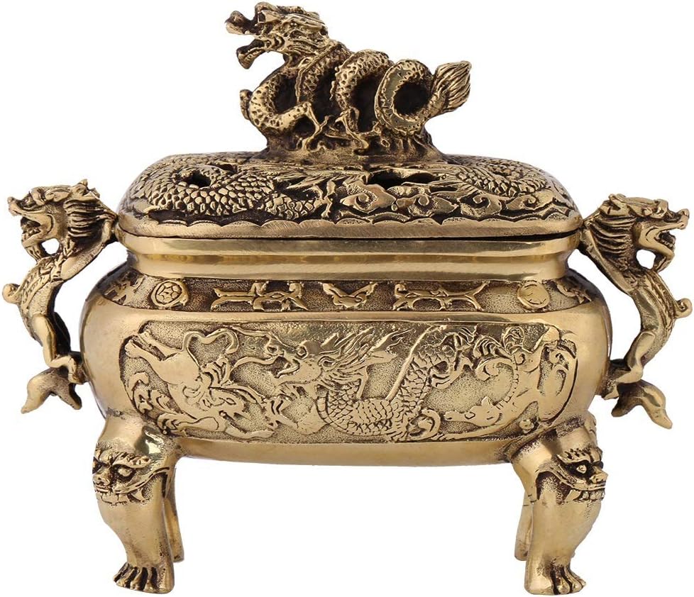 Antique Bronze Copper Chinese Dragon Incense Burner Holder Home Decoration Religious Meditation Decor Art Piece
