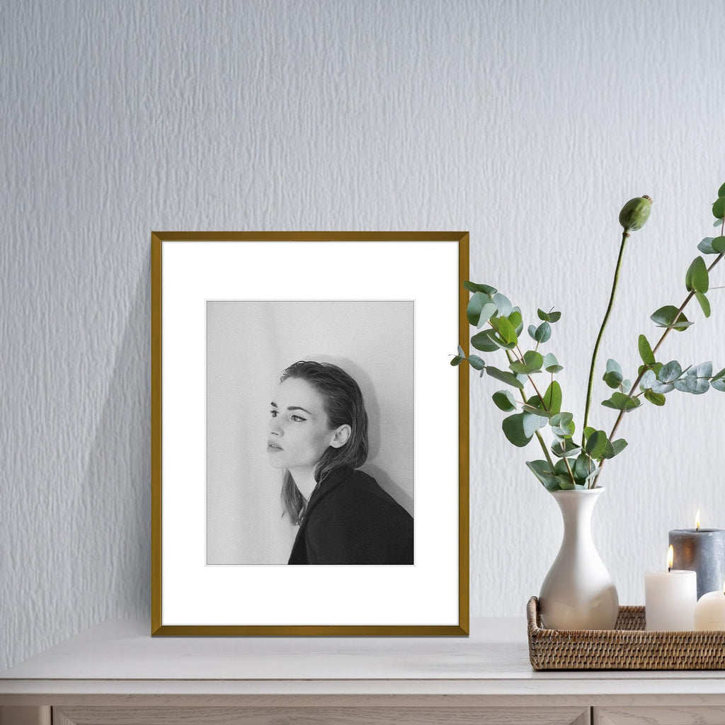 11x14 Bronze Aluminum Frame with White Mat, Real Glass