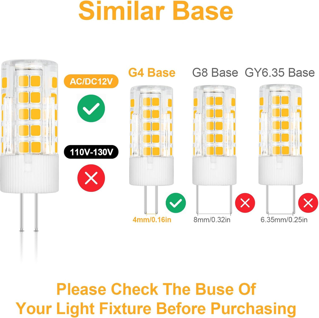 G4 JC T3 Bi-Pin Base LED Bulbs 4W AC/DC12V Warm White 3000K 5-Pack