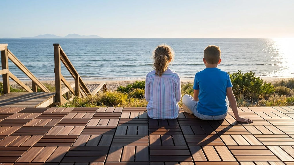 Natural Acacia 12x12 Interlocking Wood Deck Tiles for Balcony, Garden, Patio, Poolside Decor - Waterproof Indoor &